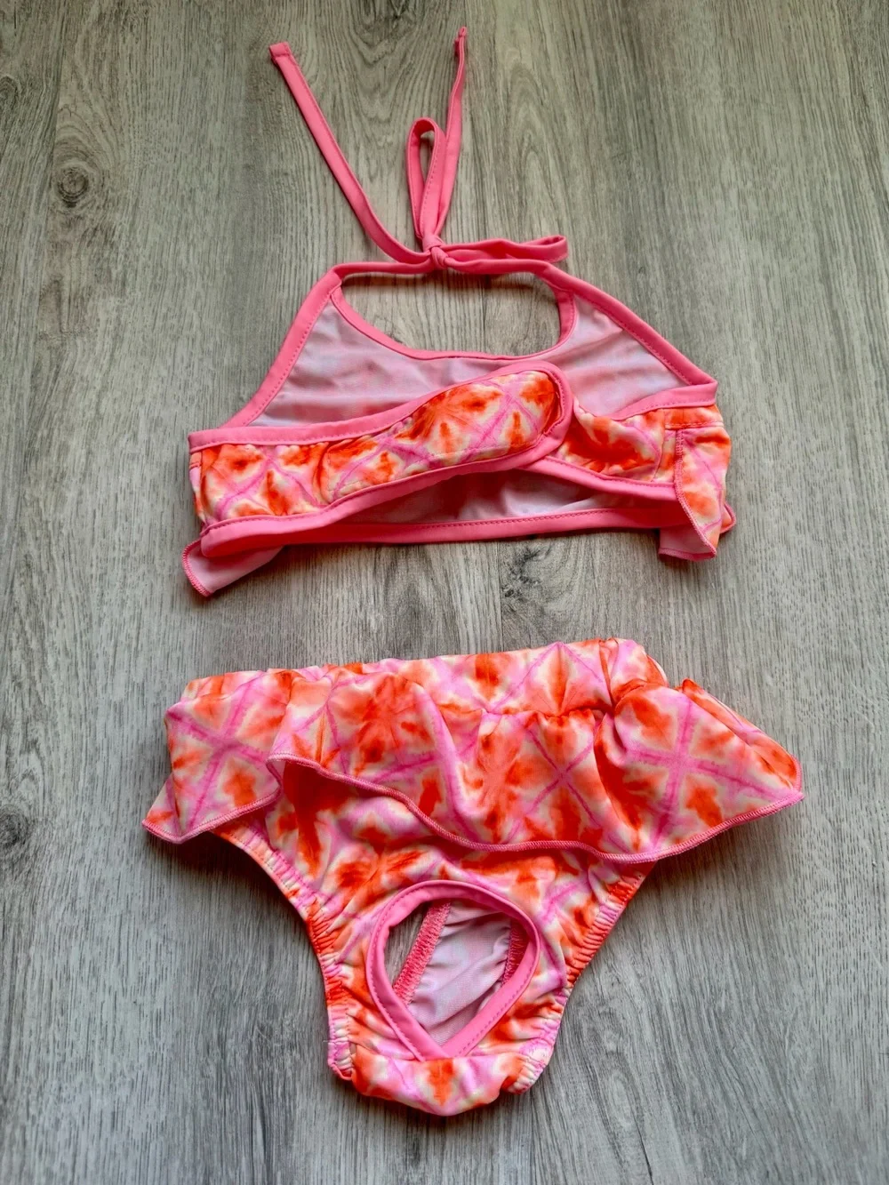 Pet/Puppy Small Dog - Pink & Orange Tie-Dye Ruffle Two-Piece Swim Set - size XS